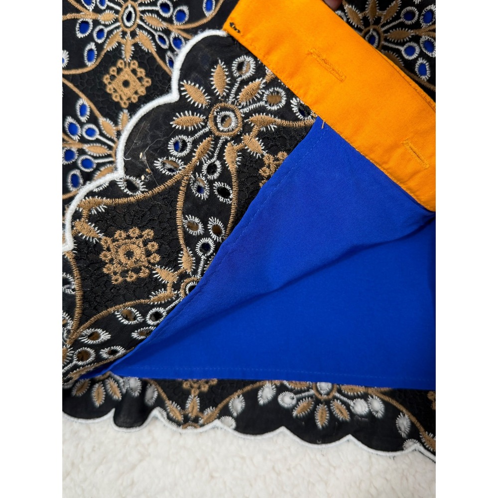 Anthropologie HD in Paris sz 4 Cutwork Column Geo Dress Black Gold Blue Lace - Picture 8 of 12